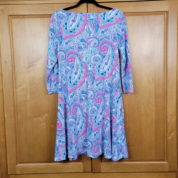 Cynthia Rowley Pink Aqua Blue Paisley A-Line Dress With POCKETS! - S - Picture 2 of 6